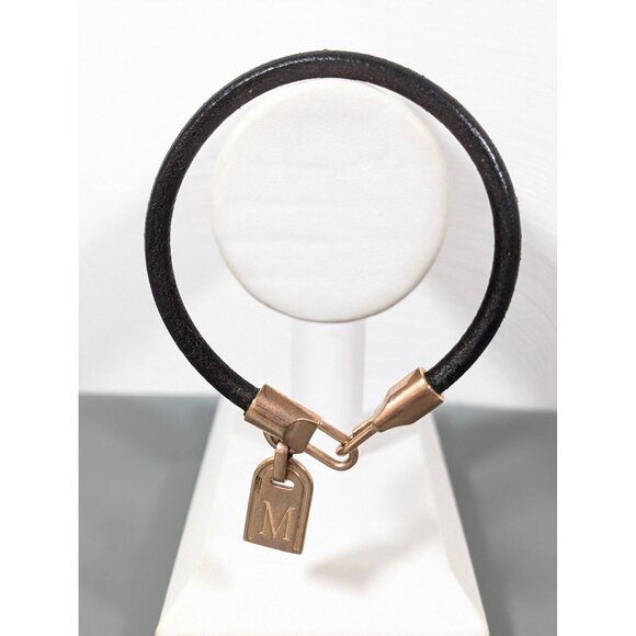 Milor Bronze Italy Initial Letter M Charm Bracelet Brown Leather 7.5" - Picture 1 of 8